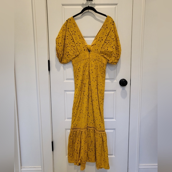SOLD OFF PM Mustard mango gold eyelet lace flounce dress - Picture 3 of 6